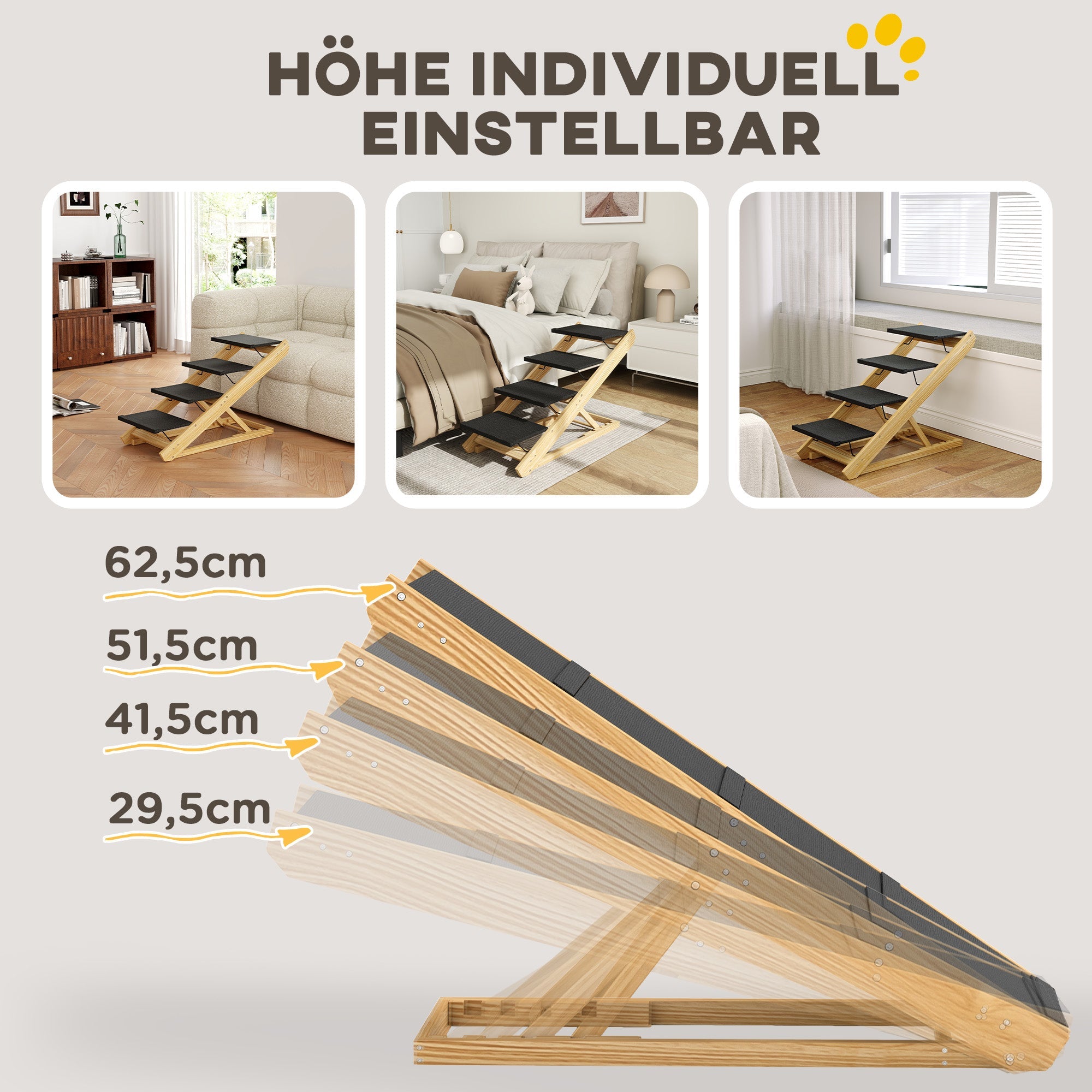 Dog Stairs & Ramp 2-in-1 Foldable 4-Step Height Adjustable Non-Slip