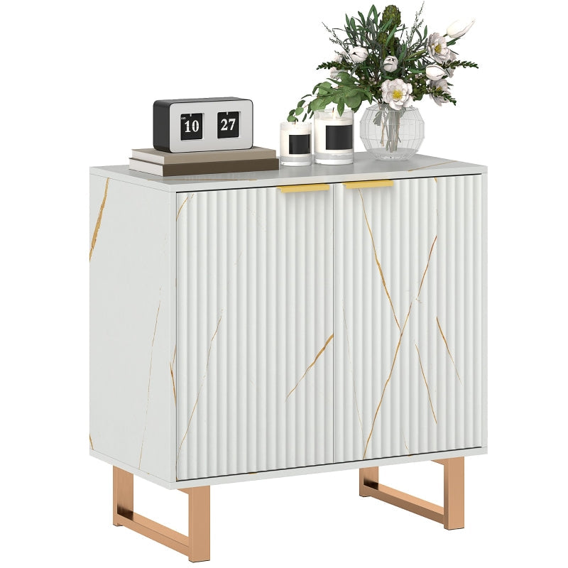 Elegant Storage Sideboard, Two Shelves Adjustable Shelf, White/Gold-Tone