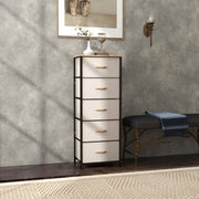 Fabric Chest of Drawers, Industrial 5 Drawer Dresser with Steel Frame, Cream White