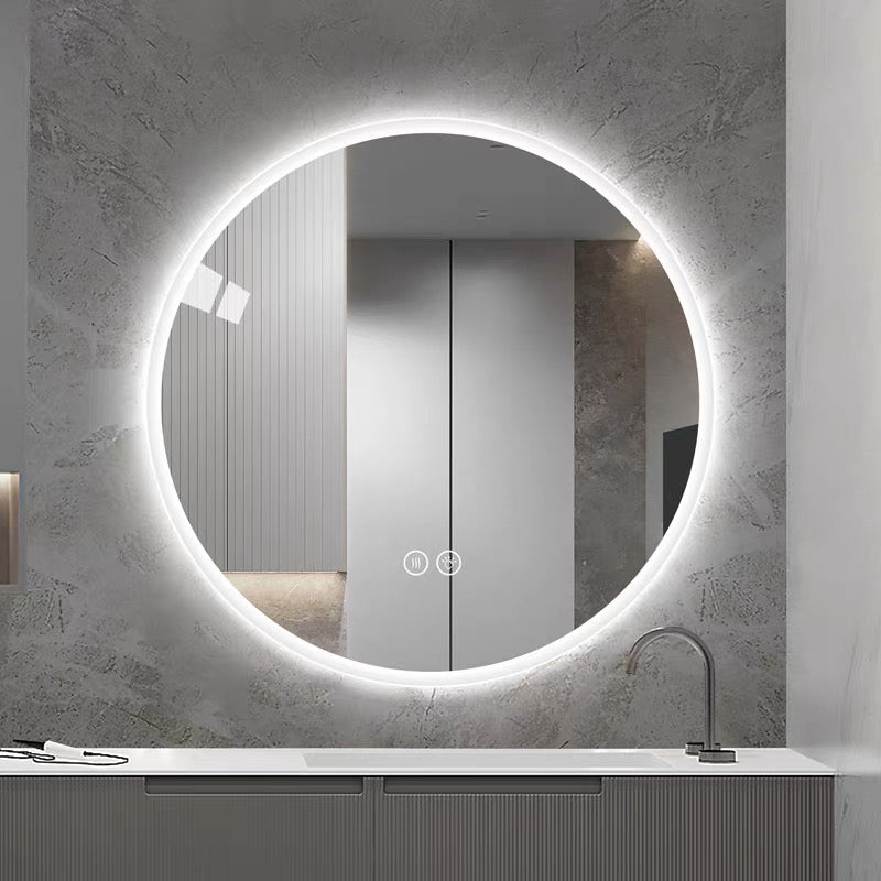80cm Round LED Bathroom Mirror, Anti-Fog, Dimmable Light, Wall Mount