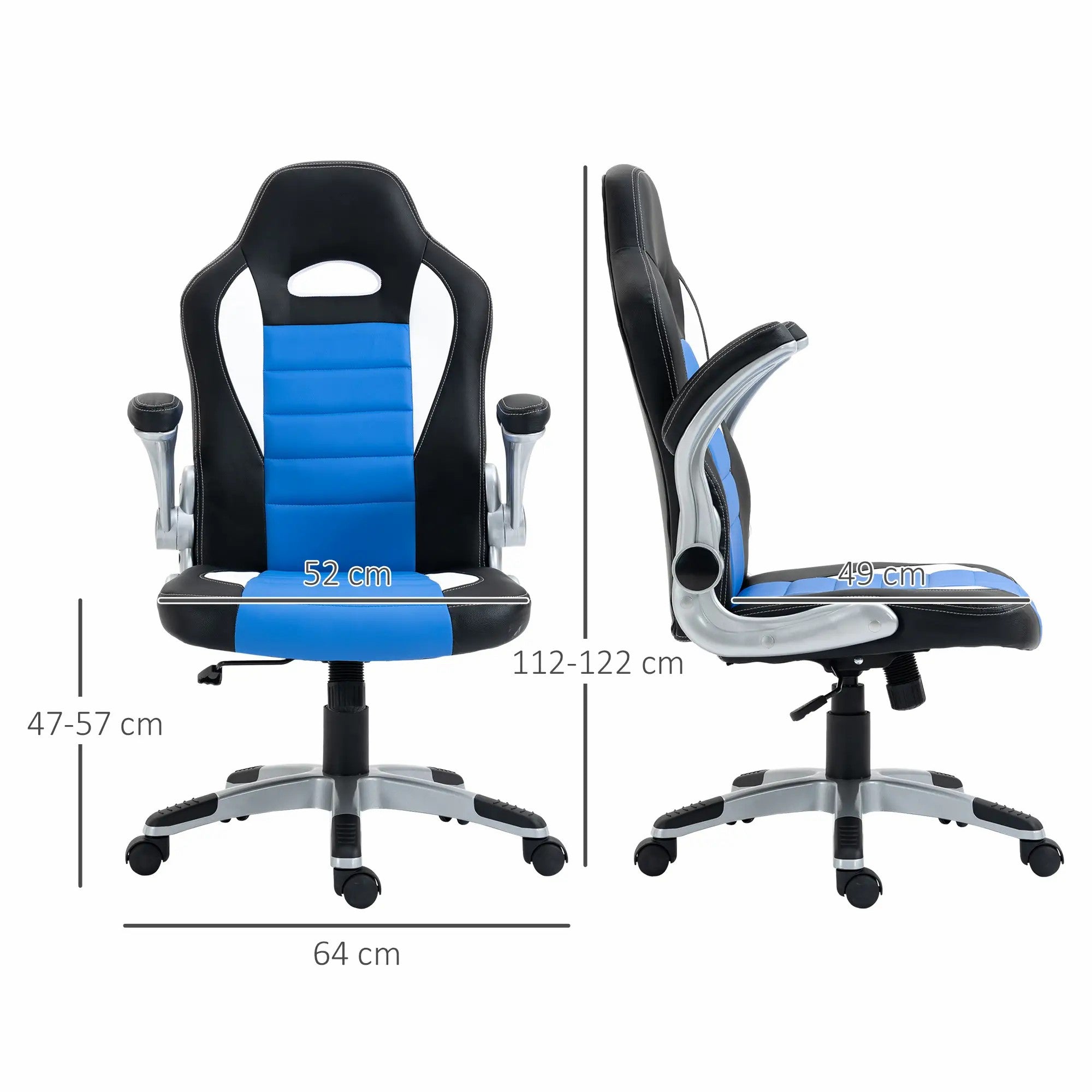 Computer Gaming Chair Swivel with Flip-up Armrest, Adjustable Height, PU Leather Blue