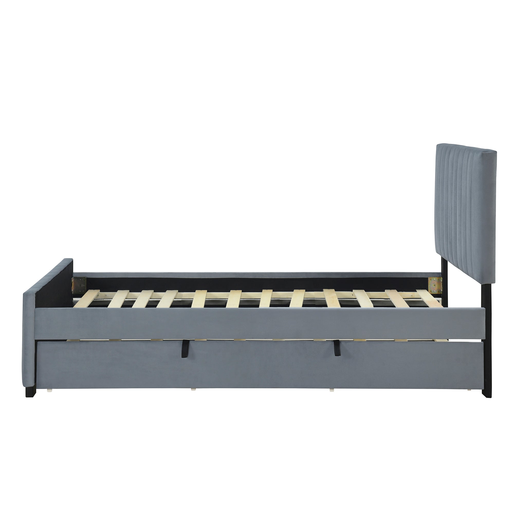Upholstered Bed with Pull-Out, 90 x 190 cm Single, Grey Velvet