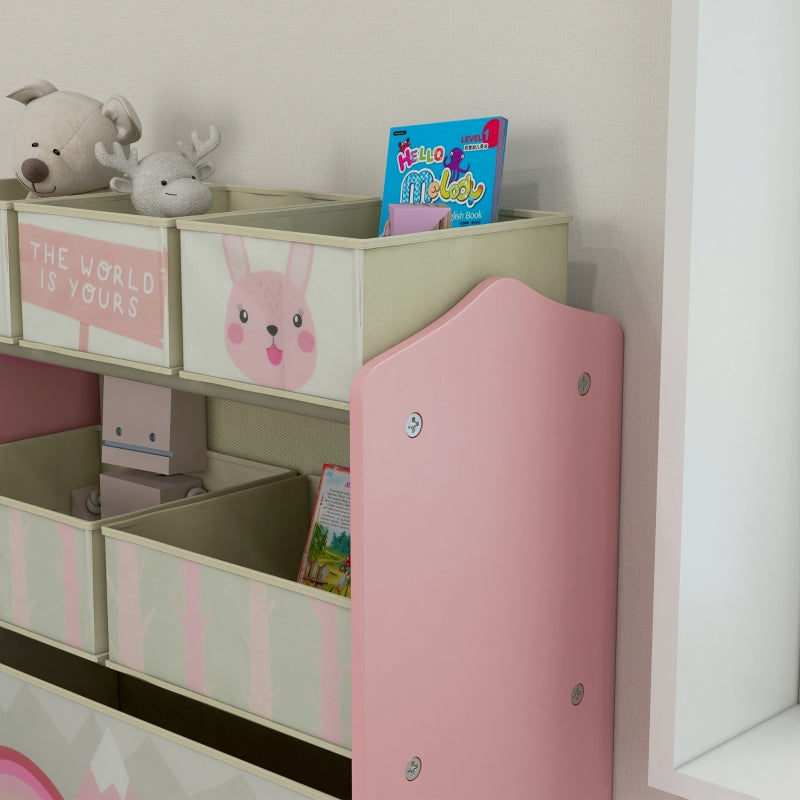 Children's Wardrobe 6 Fabric Boxes Cute Motif 63x30x66cm - Pink