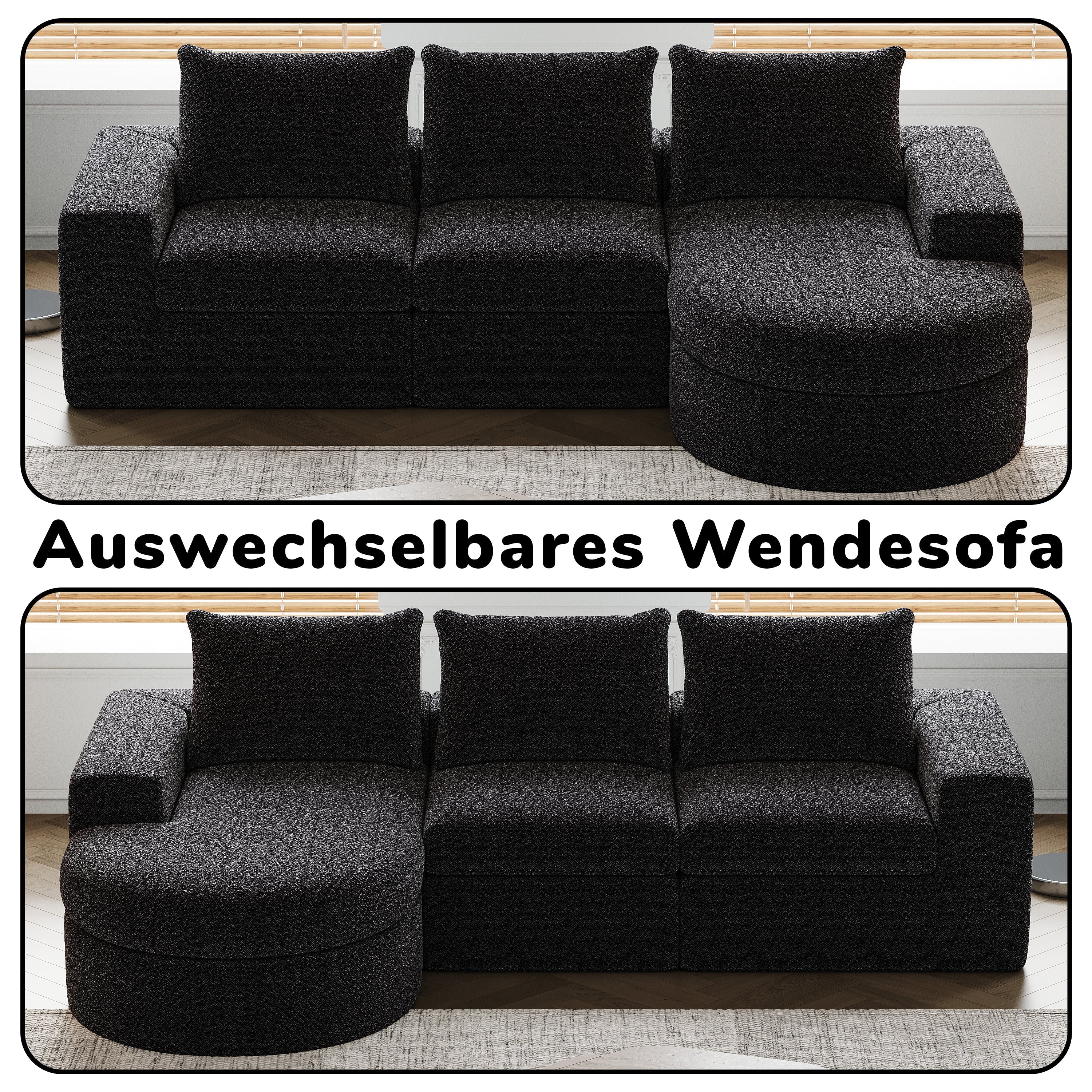 Chenille Sofa, Curved Modular L-Lounger, Foam Compression