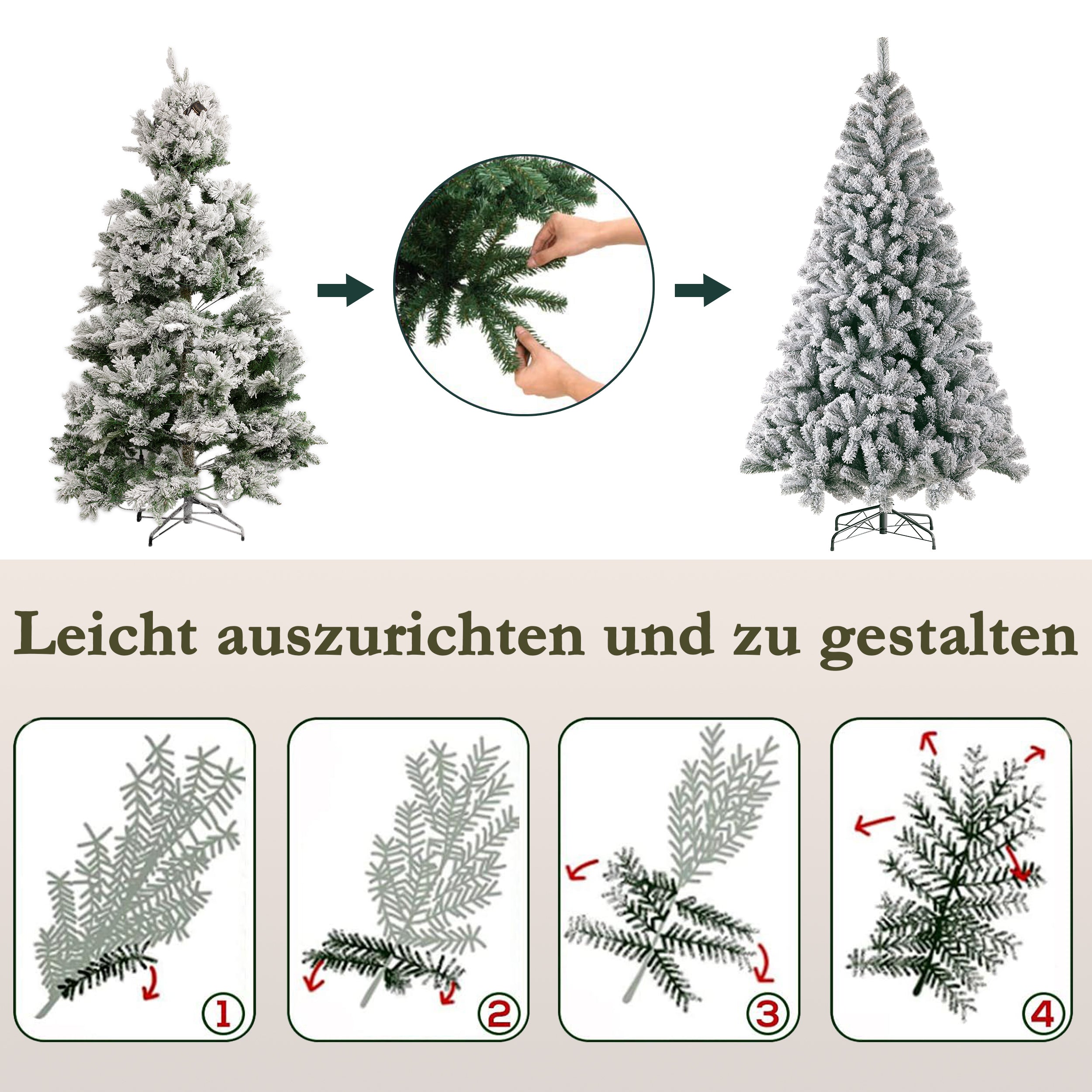 Weihnachtsbaum mit Kunstschnee, 180cm, 1006 Spitzen, realistisch, PVC