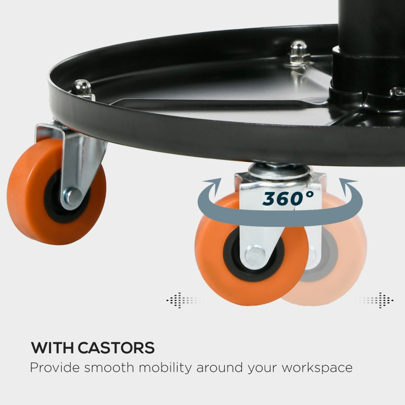 Workshop Stool, Pneumatic Adjustable with Tool Tray and Wheels, Black