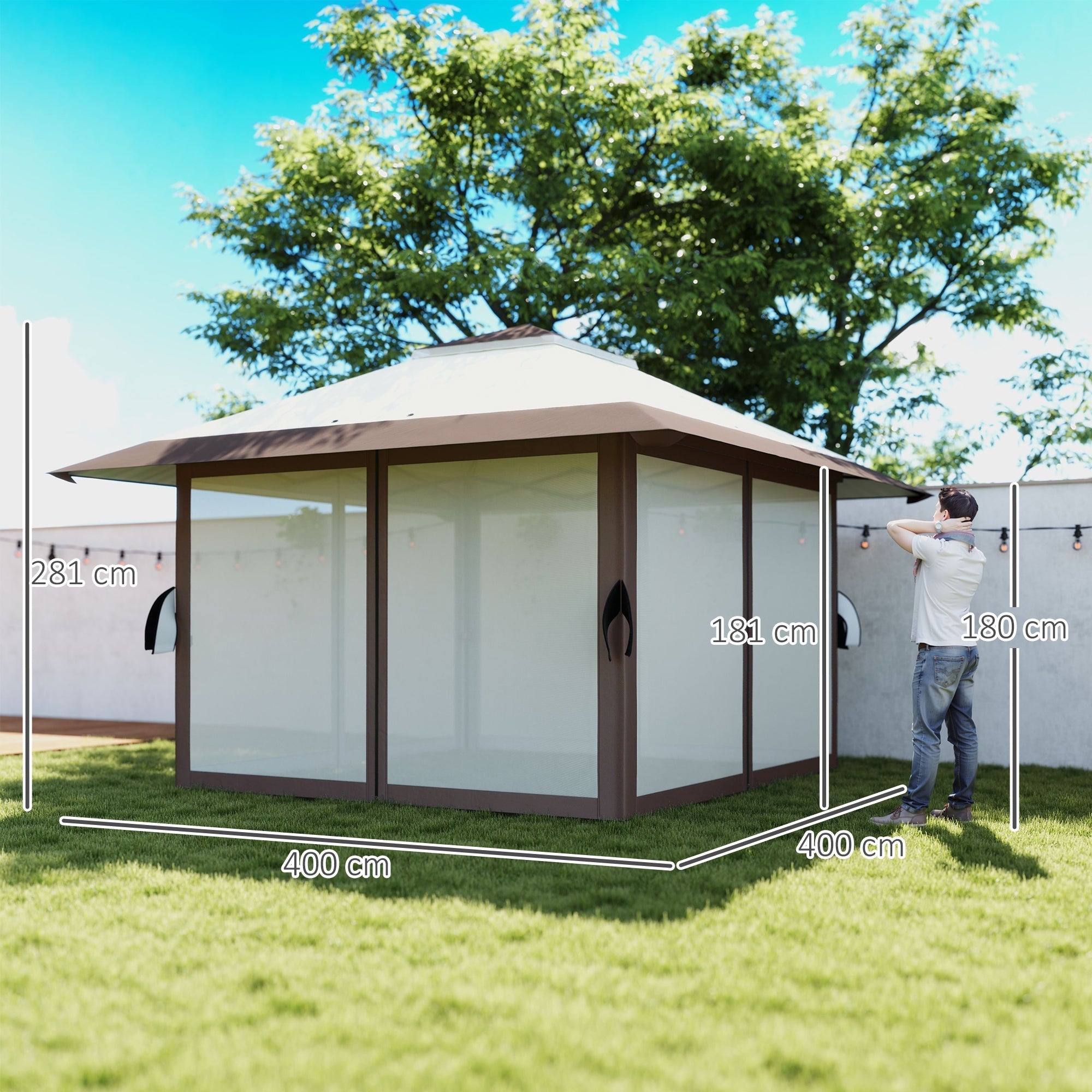 4x4m Pop-Up Pavilion, Height Adjustable, UV 50+ Mesh Walls, Beige