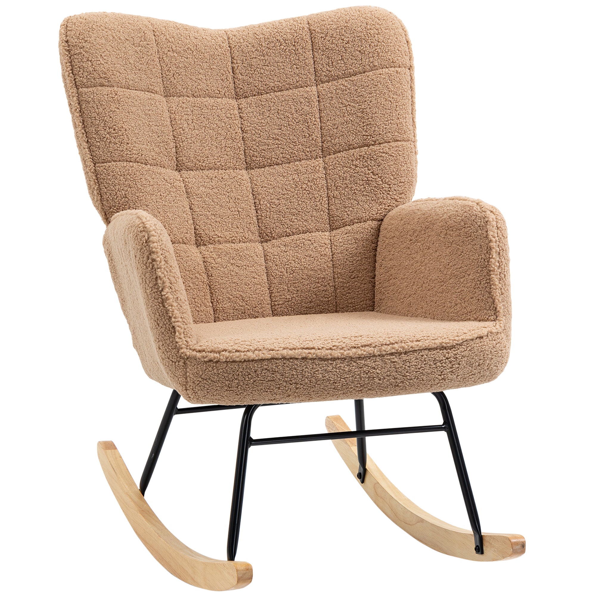 Rocking Chair Recliner Accent Chair Faux Lambskin, Brown