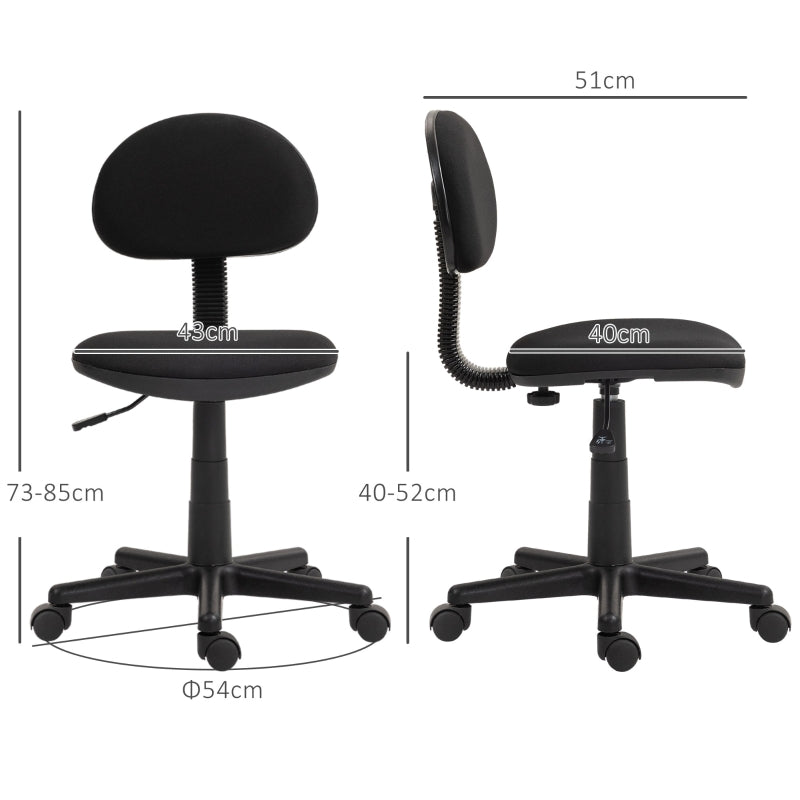 Small Armless Office Chair Adjustable Height Swivel Polyester Black