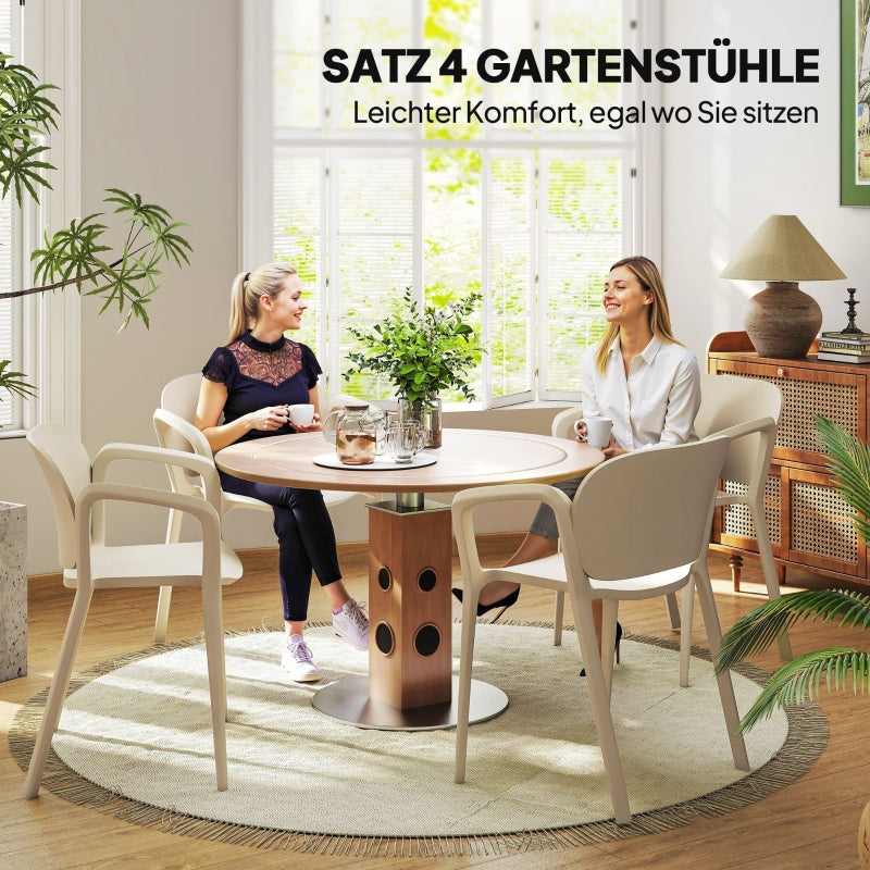 Garden Chair Set, 4 Stackable Plastic Chairs with Armrest Backrest, 120 kg Loadable, Weatherproof