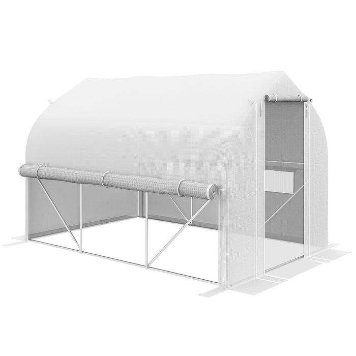 3 x 2(m) Walk-in Polytunnel Greenhouse, Zipped Sidewalls, 6 Mesh Windows, White PE Cover