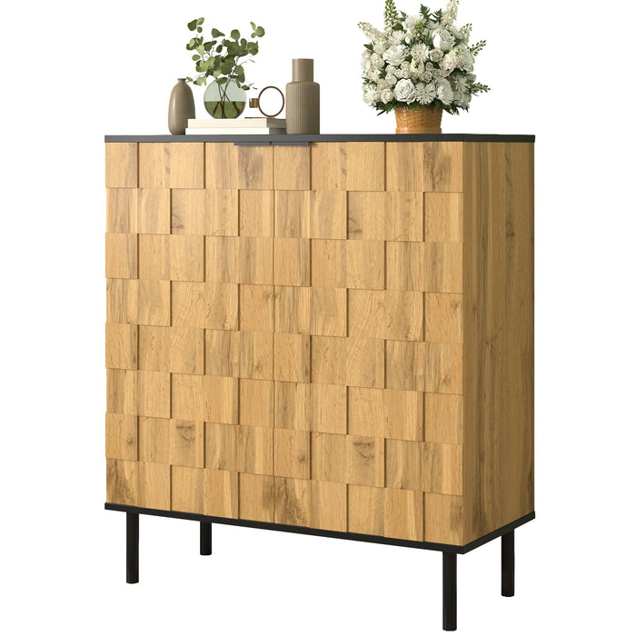 Mosaic Shoe Cabinet with 2 Doors and Adjustable Compartments, Wood Look Chipboard