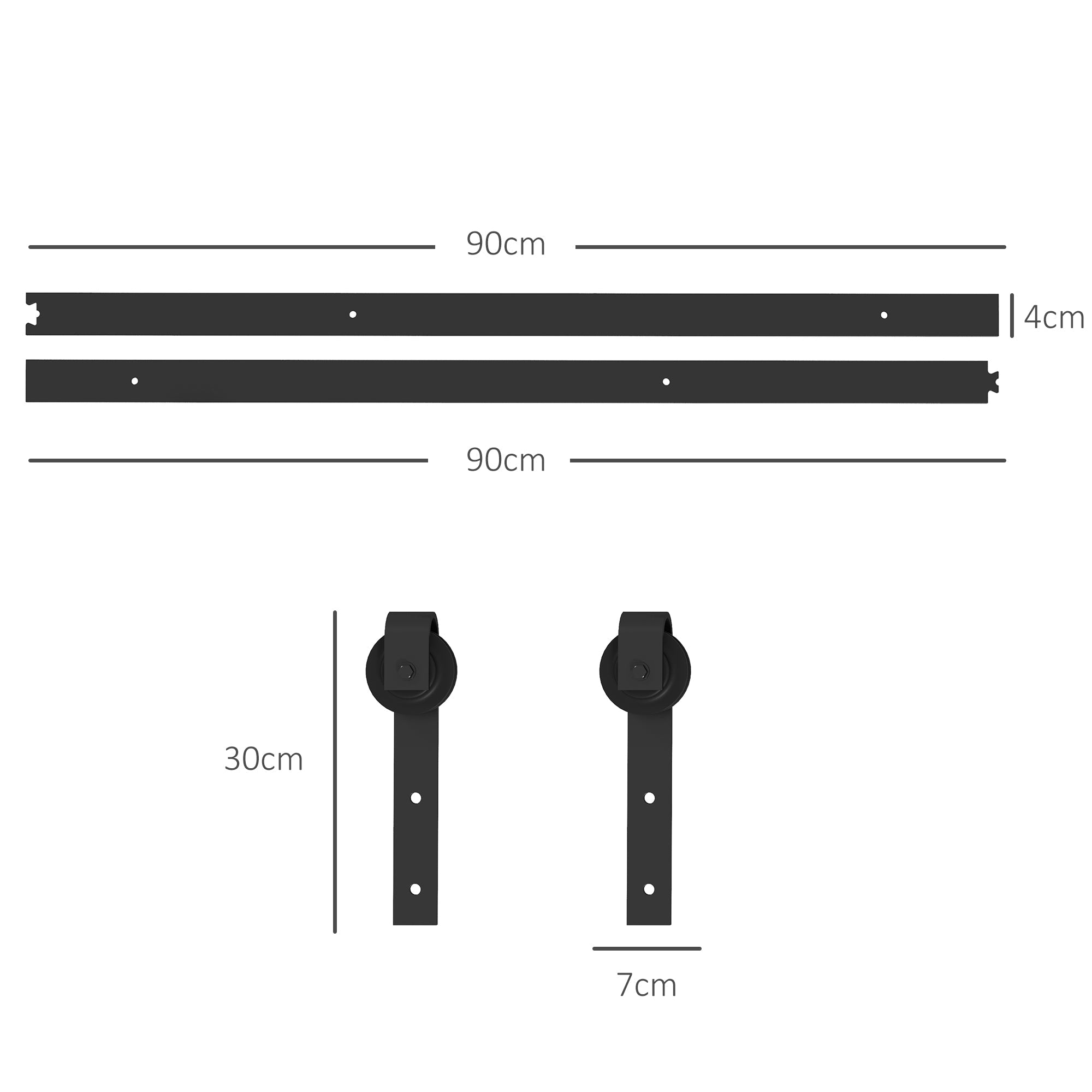 Sliding Door Hardware Set 183cm, Rails Rollers Anti-Jump Devices, Carbon Steel Black