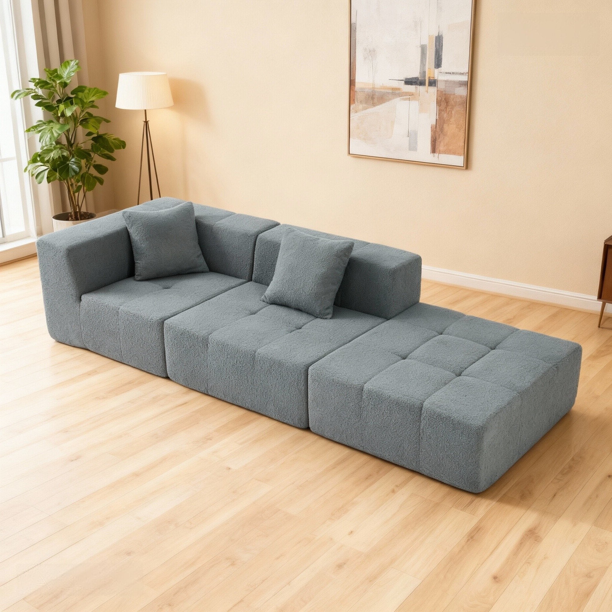 Shaped Convertible Modular Couch 3-Seat Boneless No Assembly - Gray