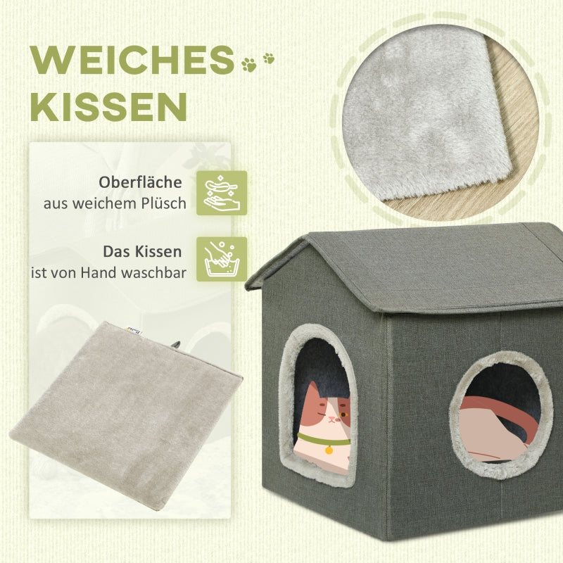 Katzenhöhle, Kissen-Haustier-Reisebett, waschbar, Khaki/Grün