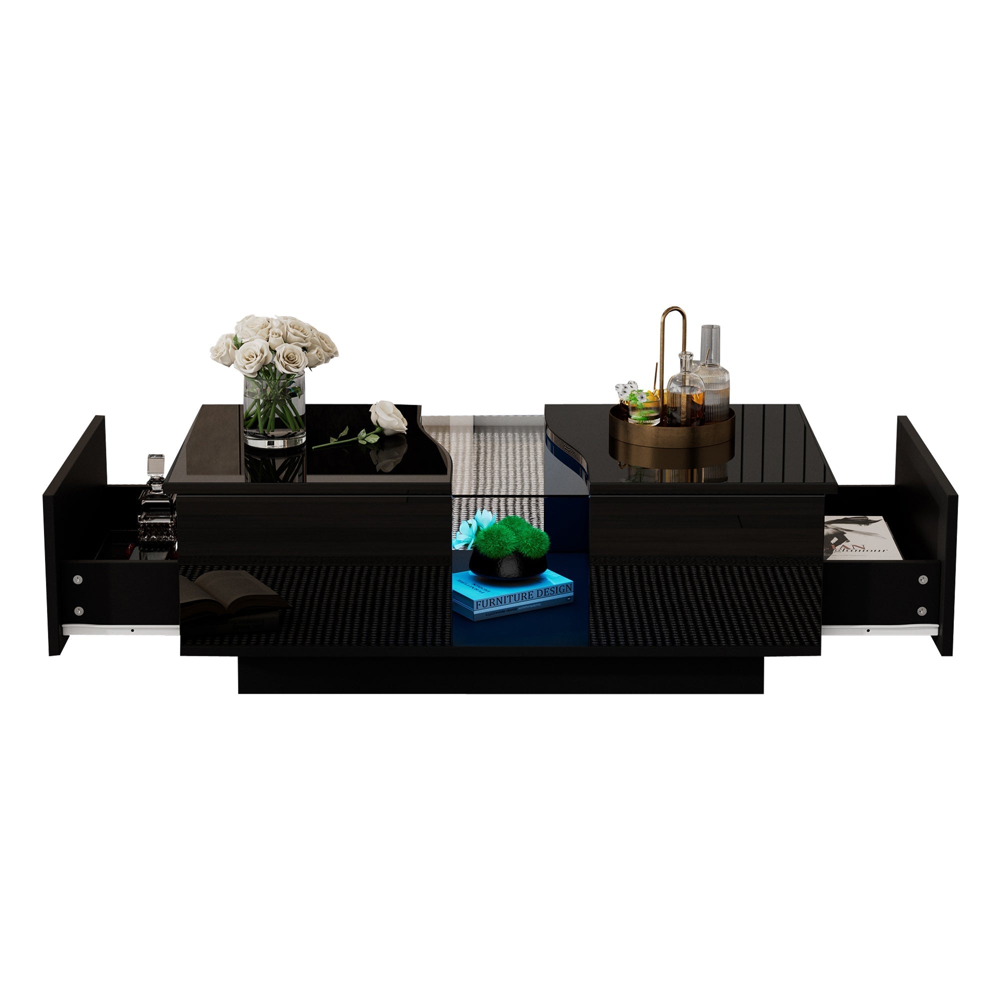 Led Coffee Table with 2 Drawer Storage, Black