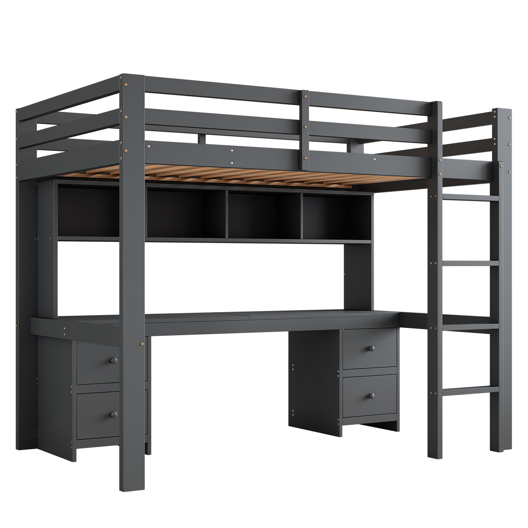 Loft Bed for Children with Desk and Storage, 90x200 cm, Grey