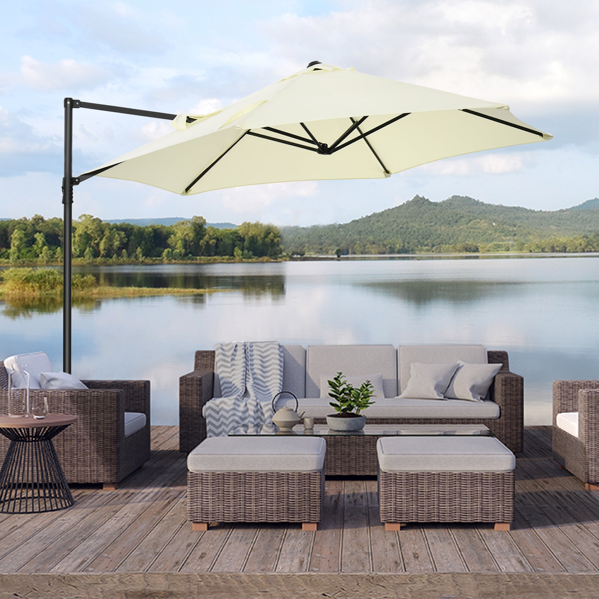 2.5M Cantilever Parasol, Offset Patio Umbrella with 360° Rotation and Cross Base, Beige