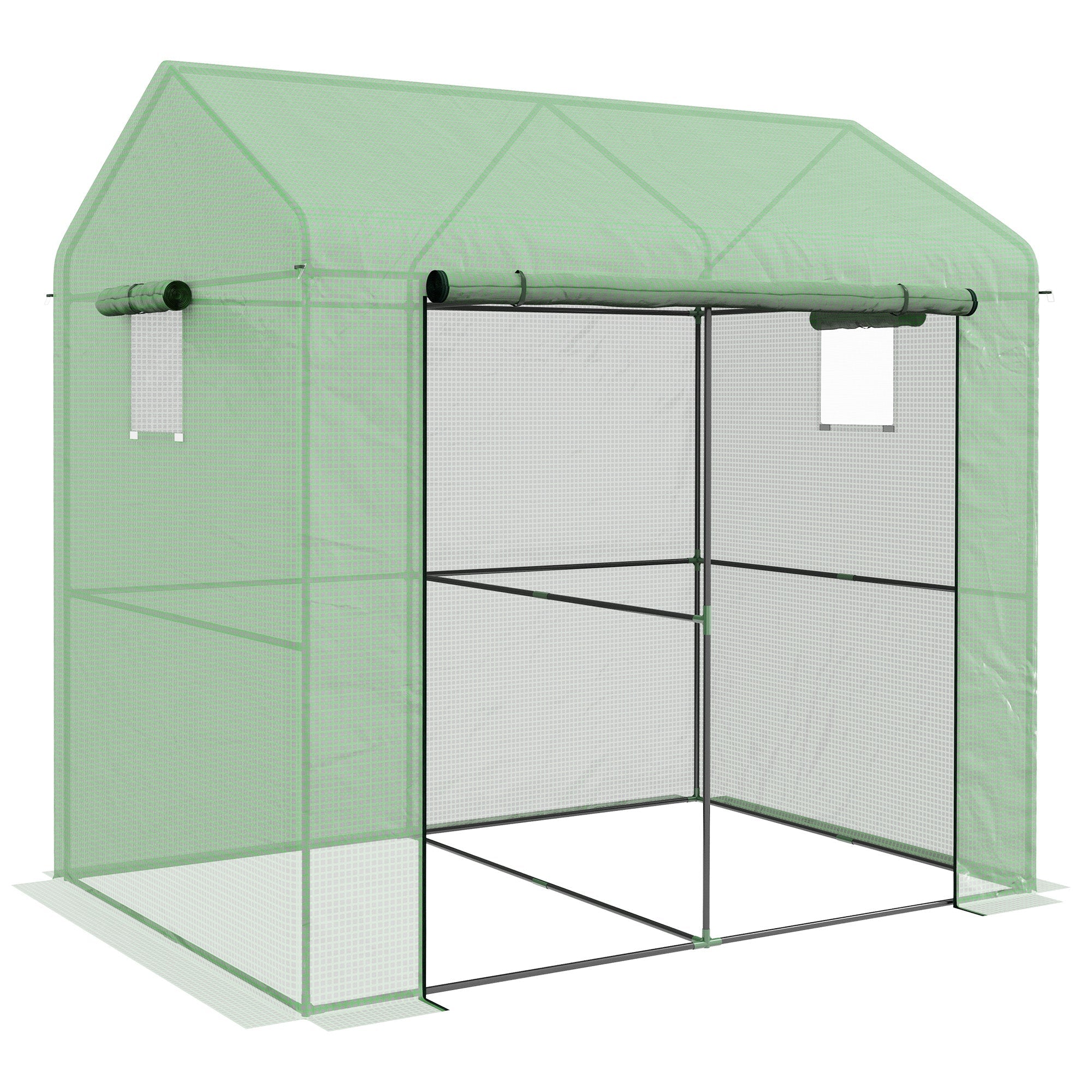 Greenhouse Walk-in Garden Grow House Roll-up Door Mesh Windows 200x140x200cm Green