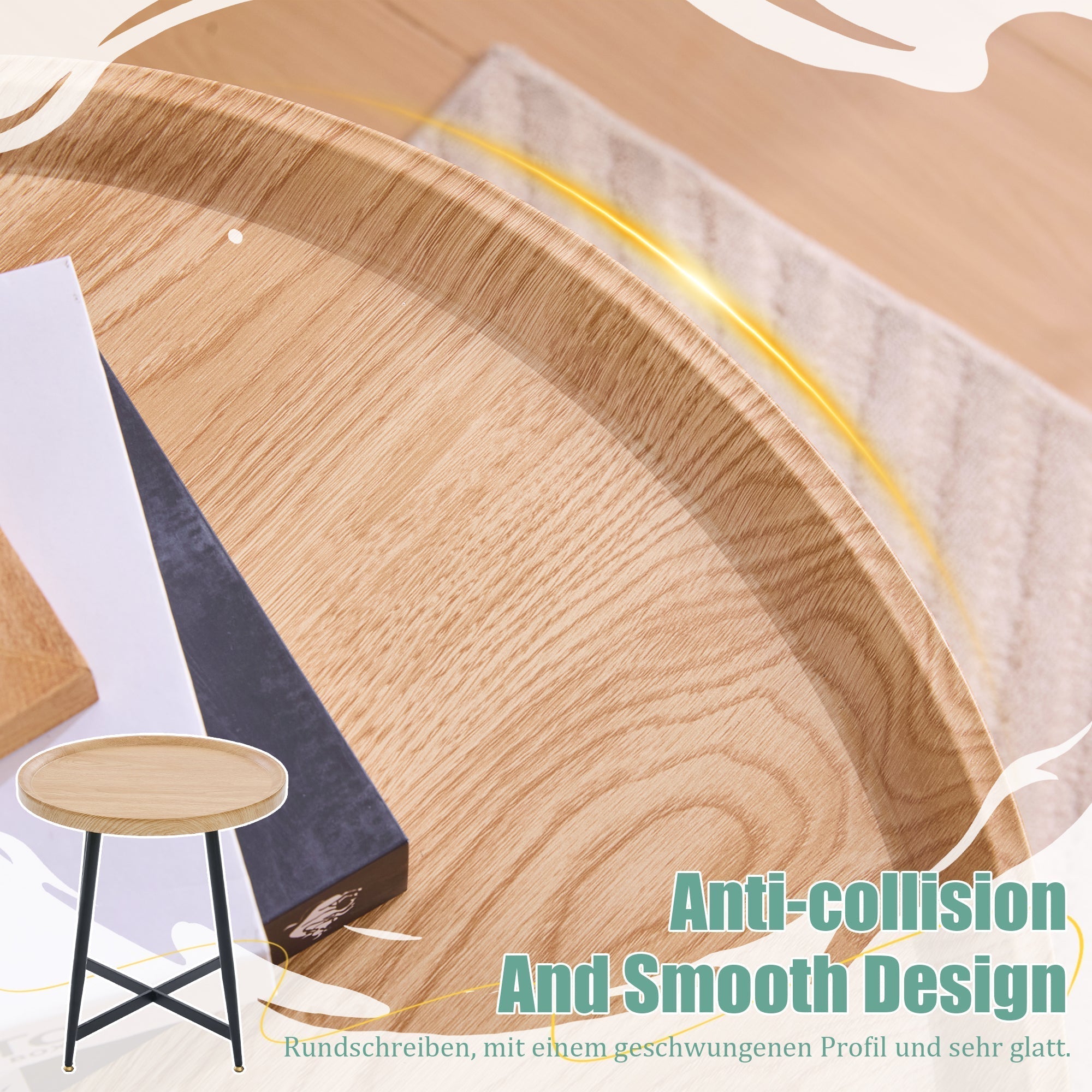 Round Side Table Modern Minimalist Compact - Wood/Metal Frame