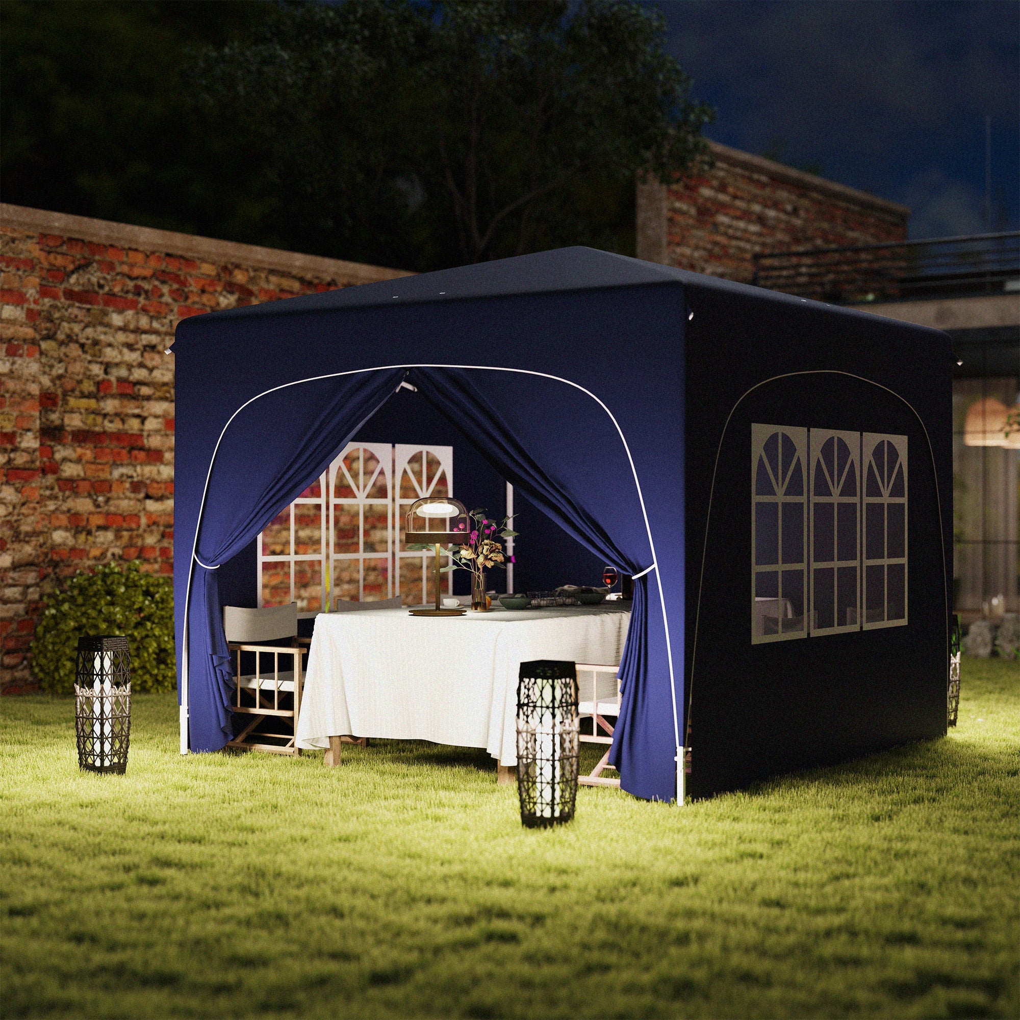 3x3m Gazebo Pop-Up Folding, Water-Repellent, UV 50+, 4 Side Panels, Dark Blue