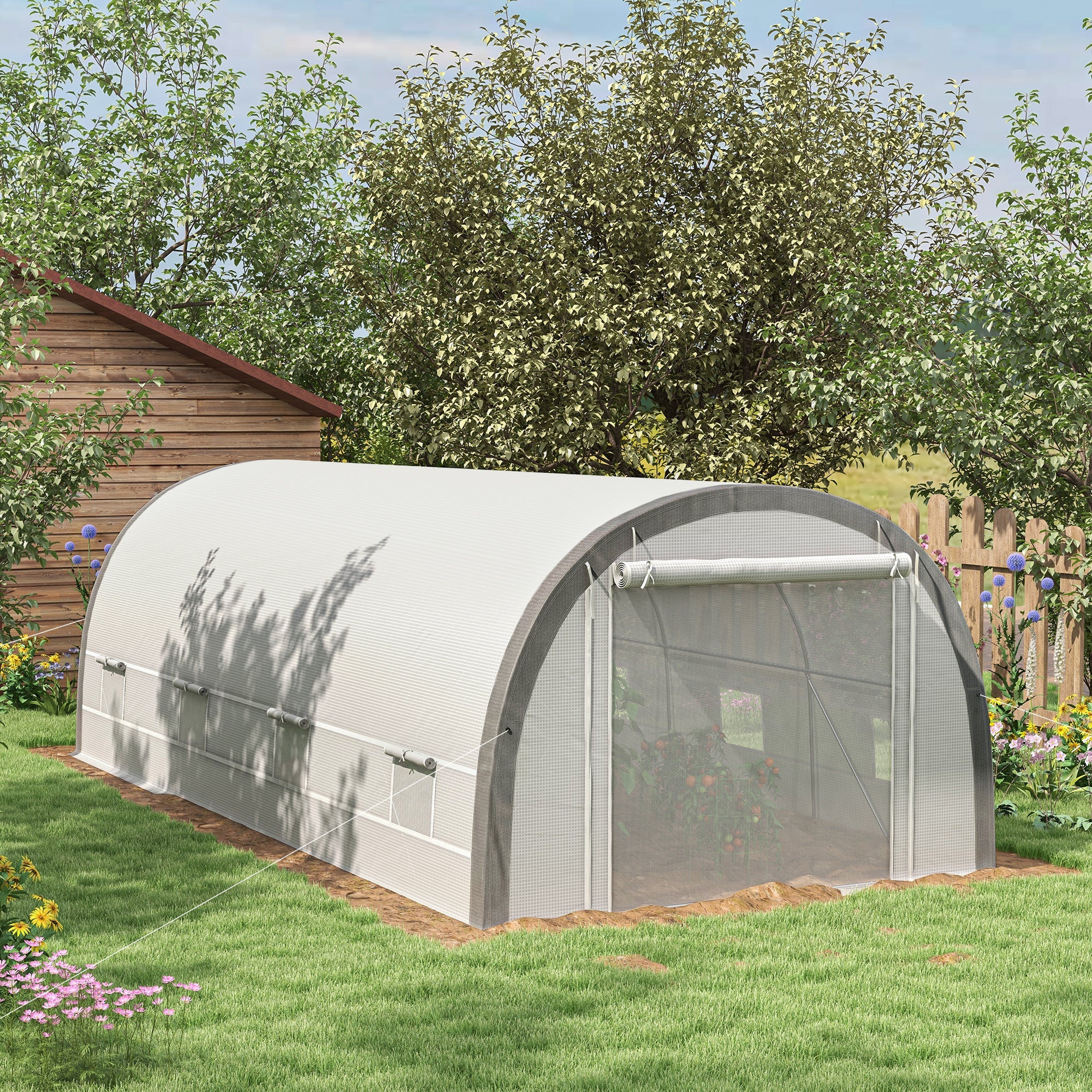 Polytunnel Greenhouse 6 x 3m Upgraded Structure Mesh Door Windows White
