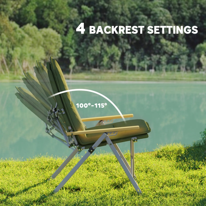 Portable Camping Chair, High Back Folding Recliner with Padded Seat and Carry Bag, Green