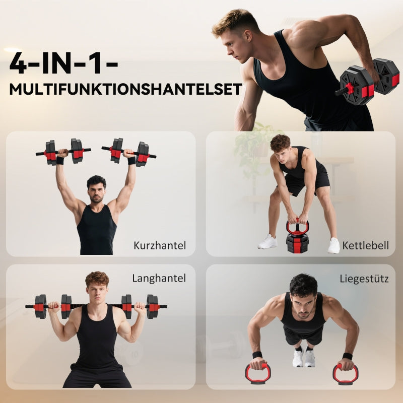 4-in-1 Dumbbell Set Adjustable 15 kg Dumbbells & Barbells