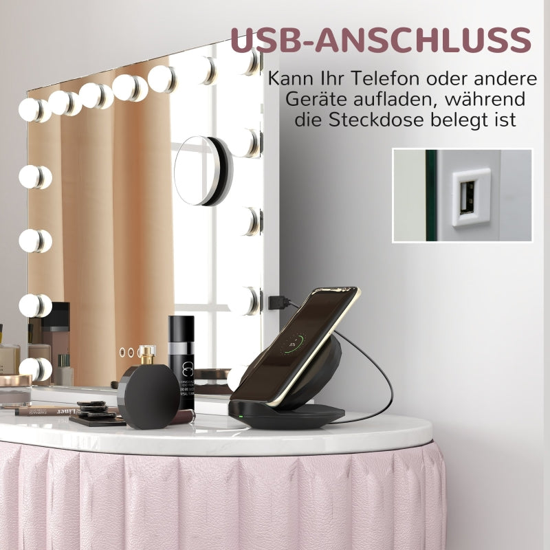 LED Kosmetikspiegel, 3 Lichtmodi, dimmbar, USB, Weiß
