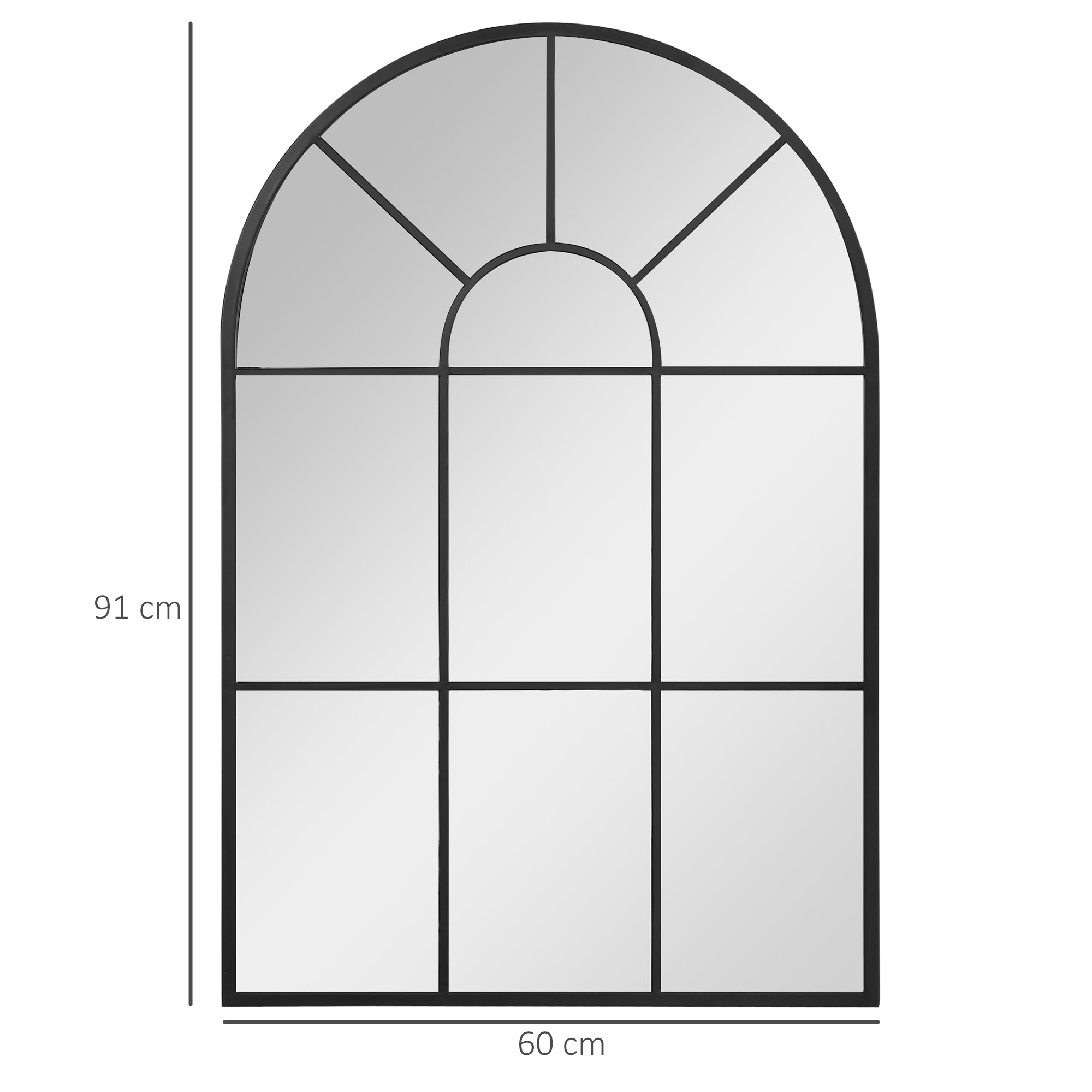 Arched Wall Mirror Modern, Window Style 91 x 60 cm, Black