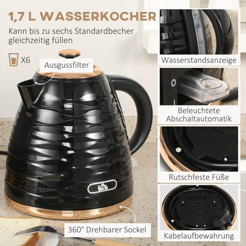 Kettle Toaster Set Breakfast Set 1.7L Kettle 4-Slice Toaster Black