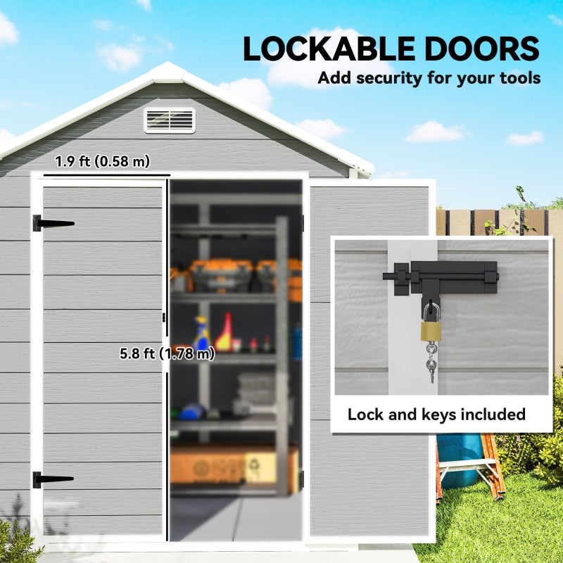 6 x 5ft Garden Shed with Floor, Window, Lockable Doors, Plastic Resin, Dark Grey