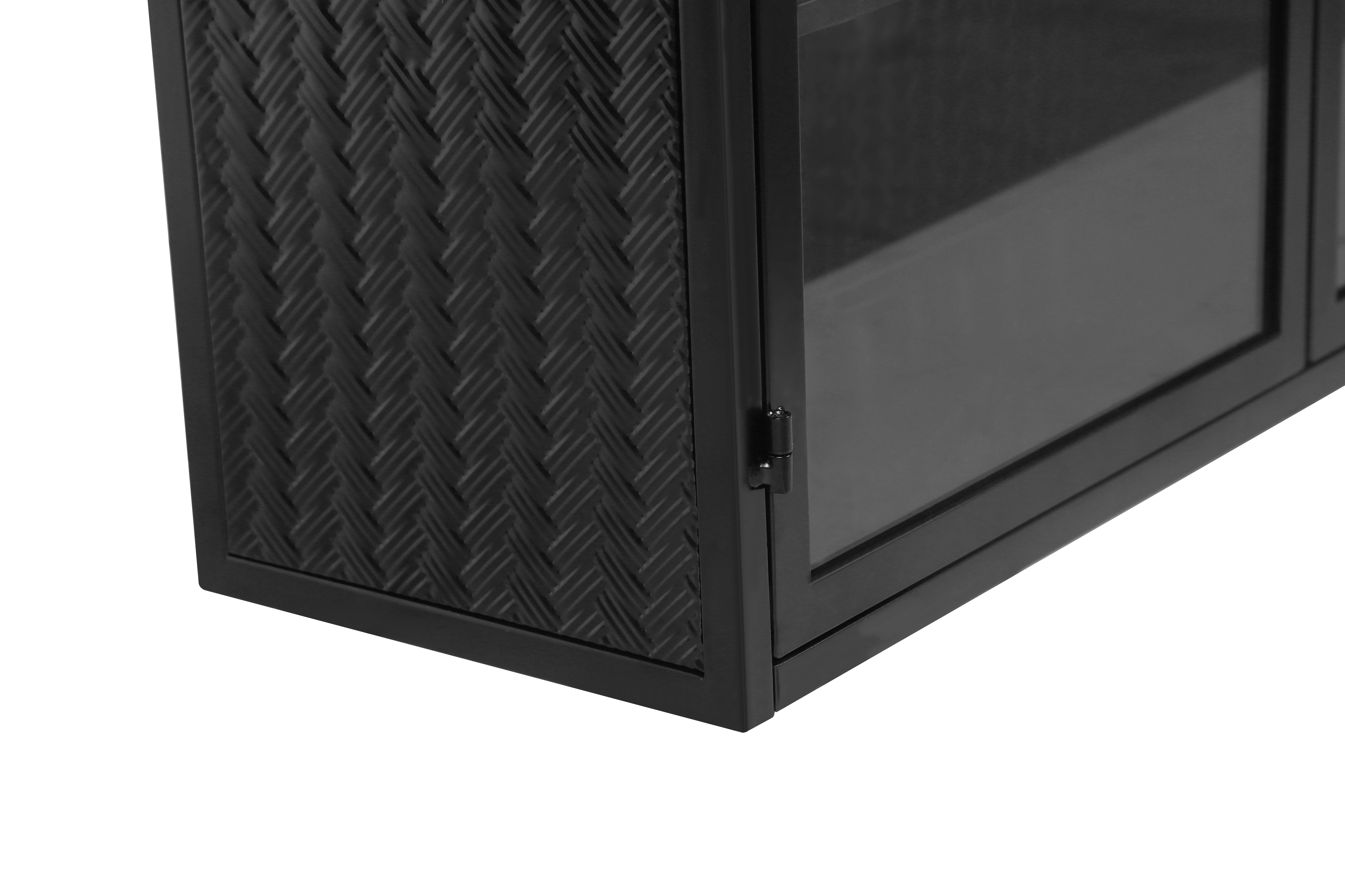 Wall Cabinet 70CM Glass Doors Two-door Three-tier Storage Woven Pattern Black