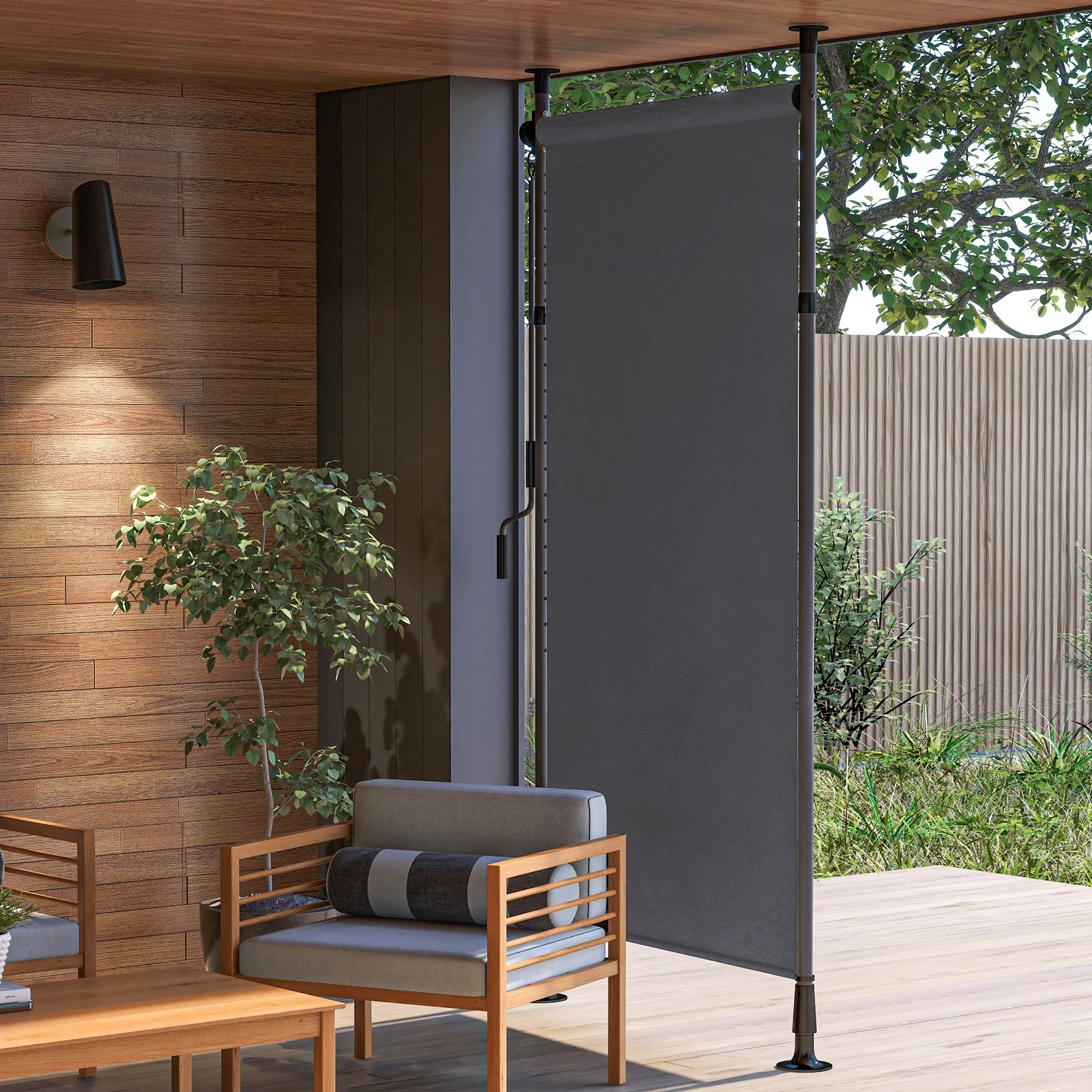 Vertical Awning/Balcony Blind 150 x 220-310cm Crank Weatherproof Polyester Dark Grey