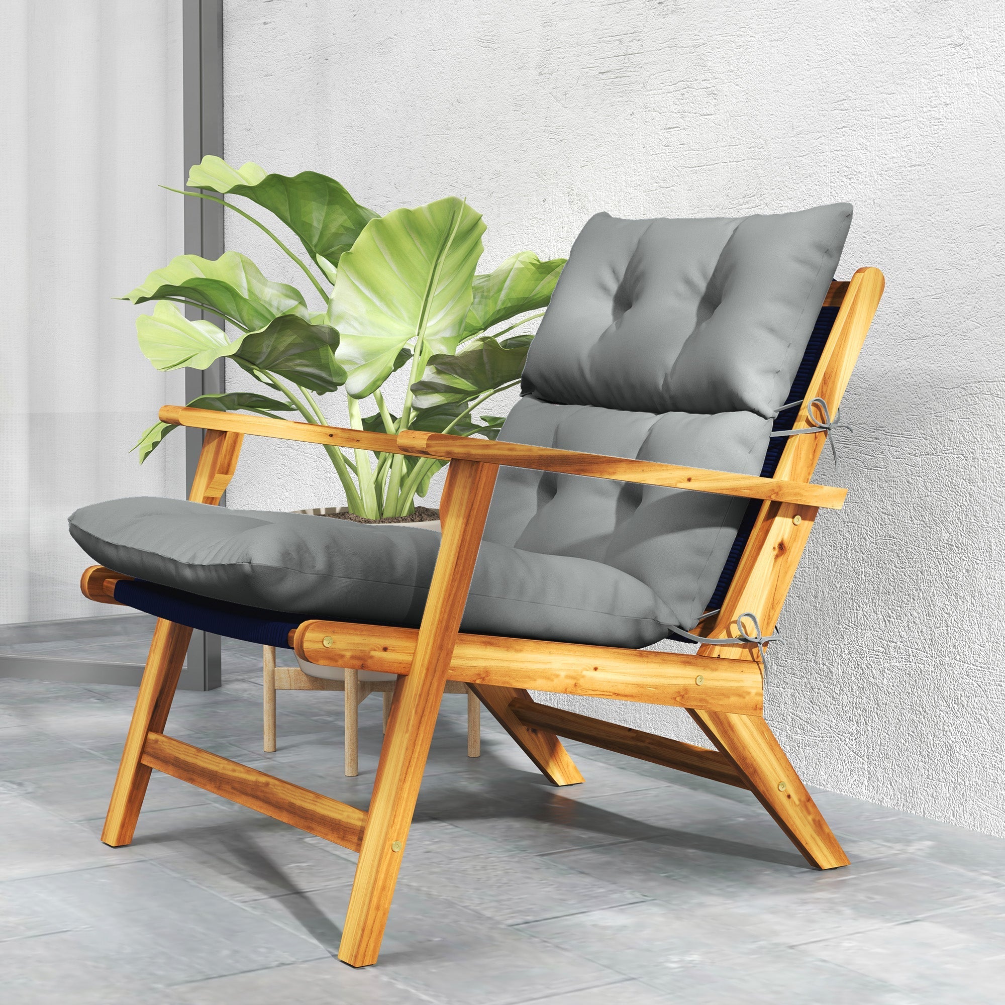 Seat Cushion, 115x56cm with ties, backrest, 10cm thick, water-repellent, light grey