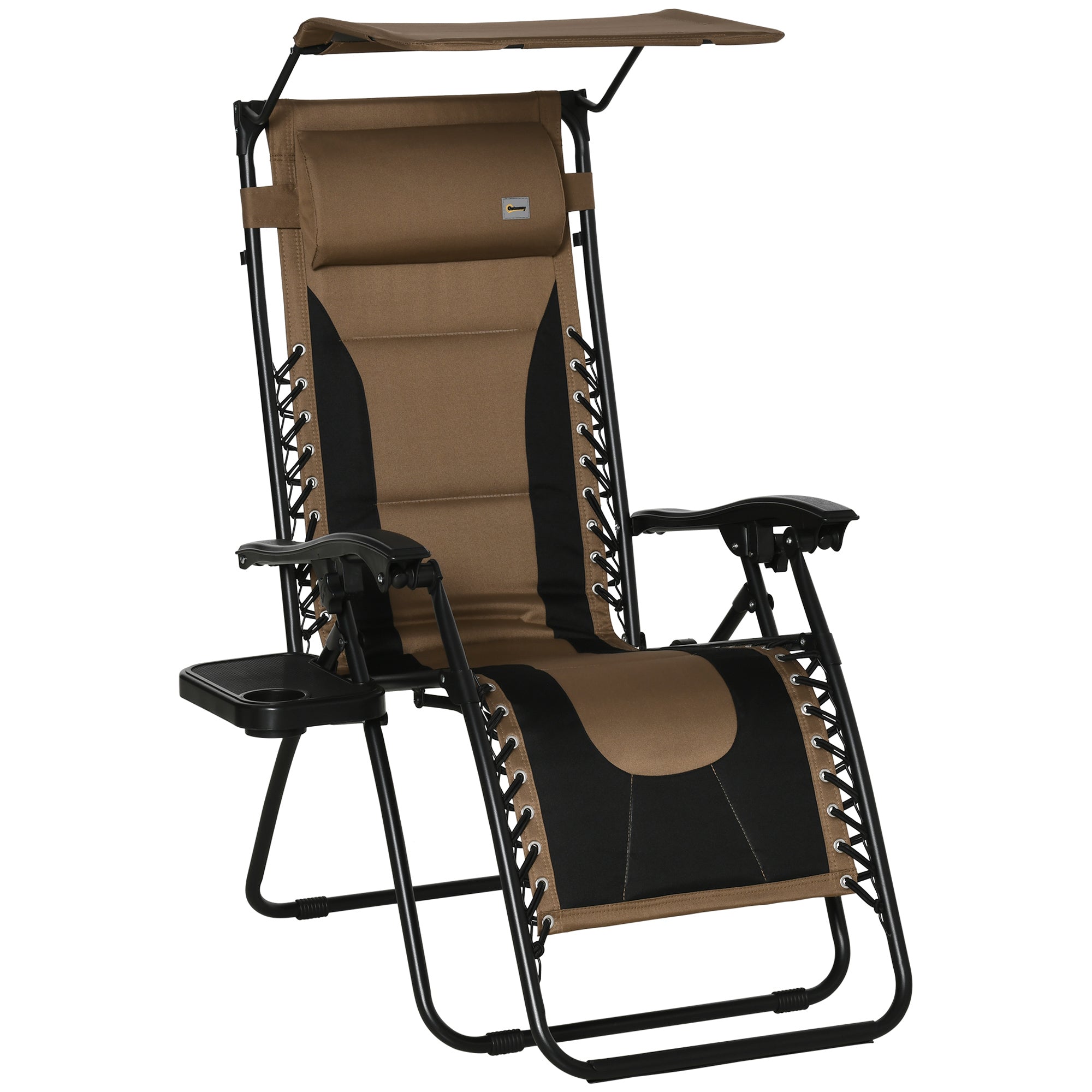 Zero Gravity Lounger Chair, Folding Reclining with Shade Cover, Padded Seat, Cup Holder, Coffee