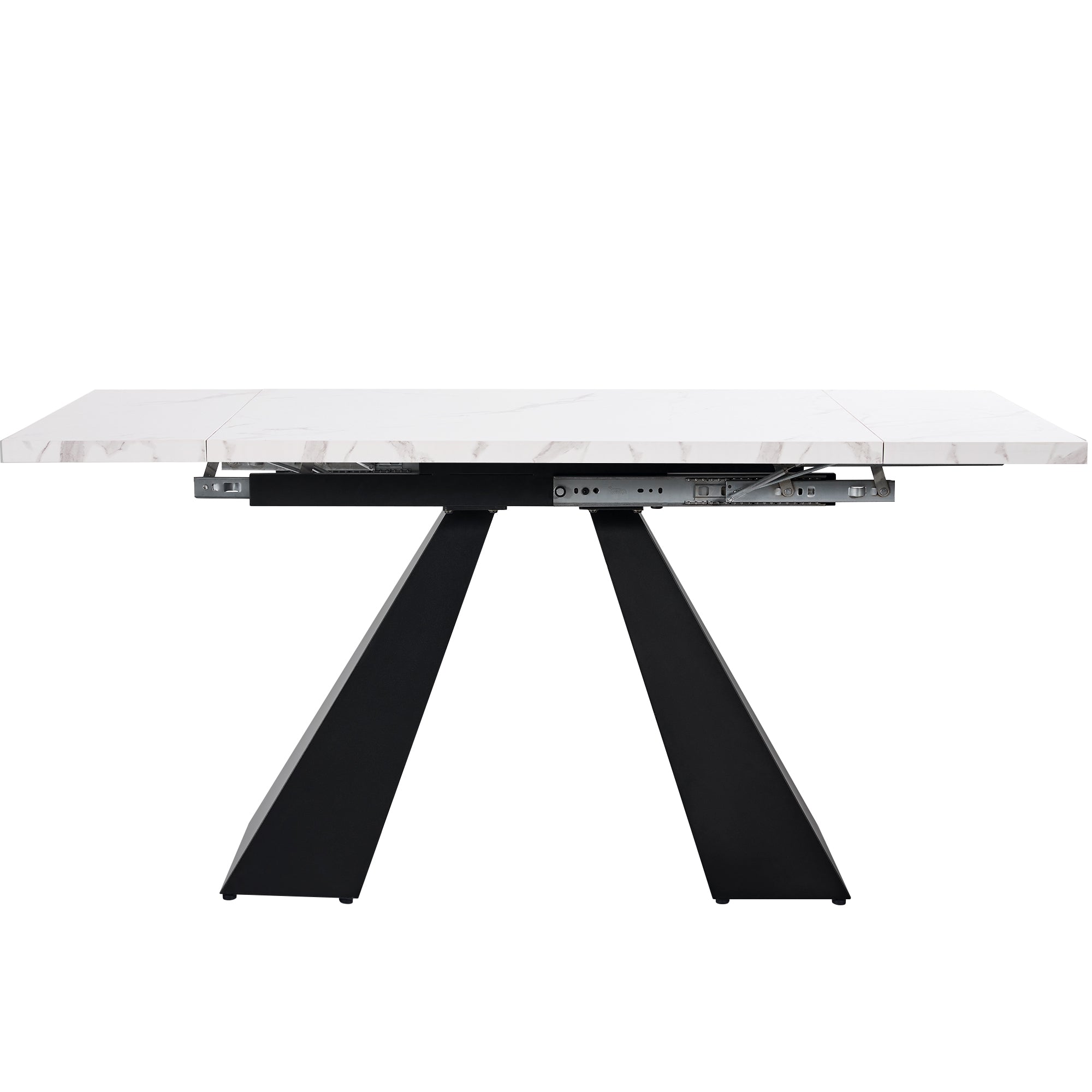 Dining Set 5-Piece Extendable Table 4 Velvet Chairs - White/Grey