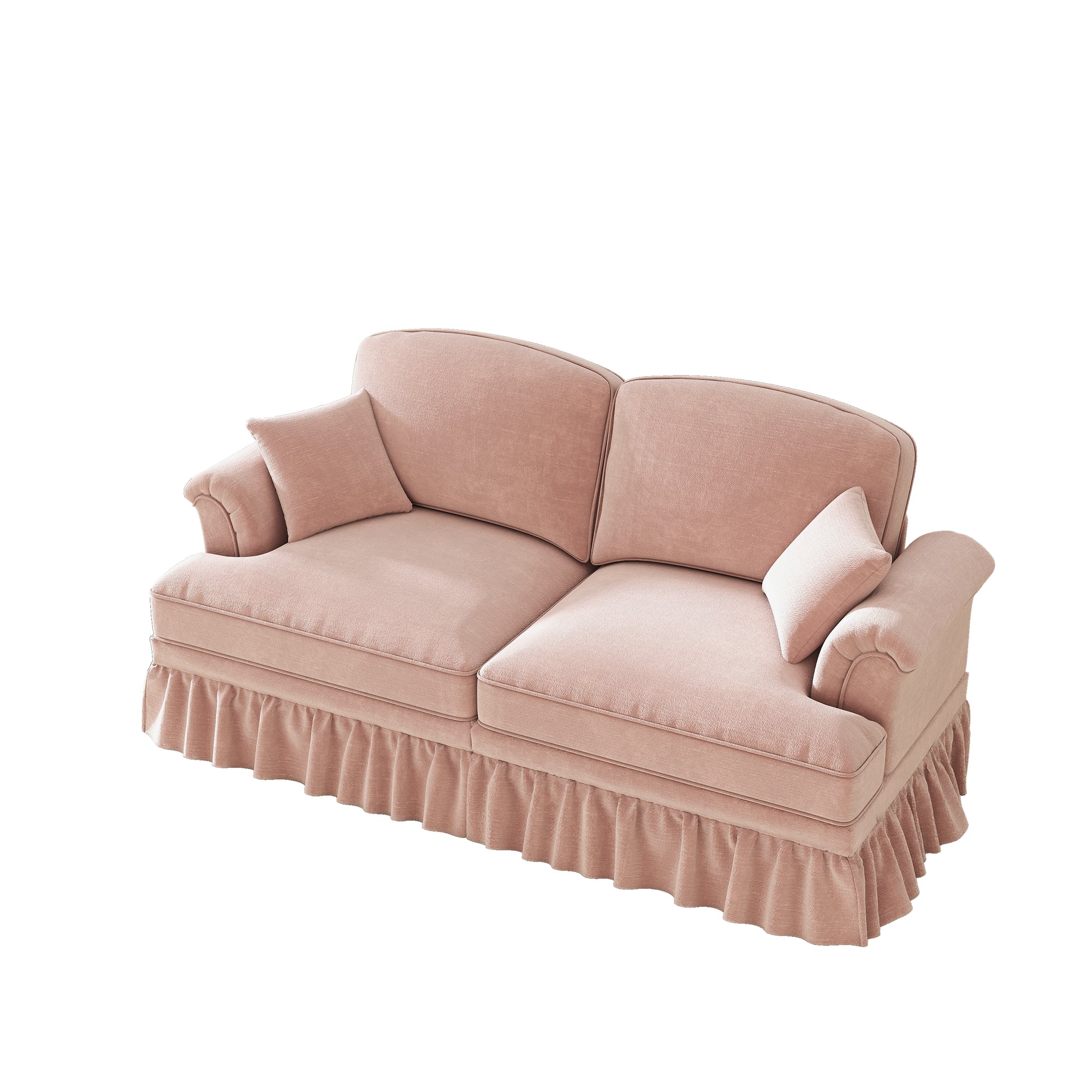2-Seater Sofa Elegant Mid-Century Flared Armrests - Chenille Pink