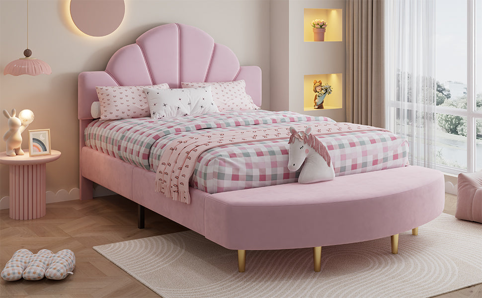 Upholstered Bed 140x200cm Velvet Headboard Matching Bench - Pink Velvet