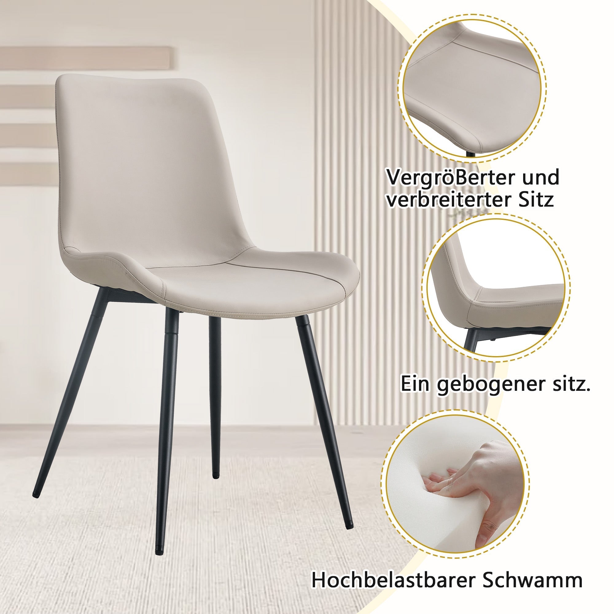 Dining Set 160cm Rectangular Storage 4 PU Chairs - Warm Grey