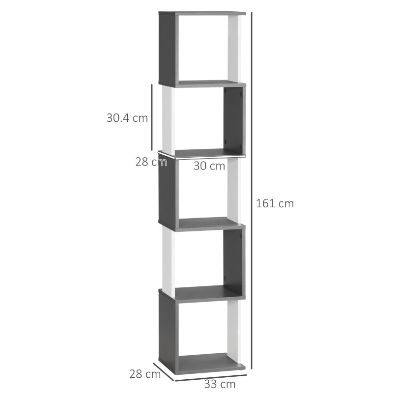 Modern 5-Tier Bookshelf Freestanding Storage Shelving White and Dark Grey