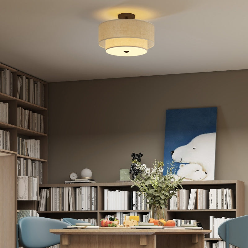 Ceiling Lamp, Double Shades, Pendant Light, Linen Look, Cream White