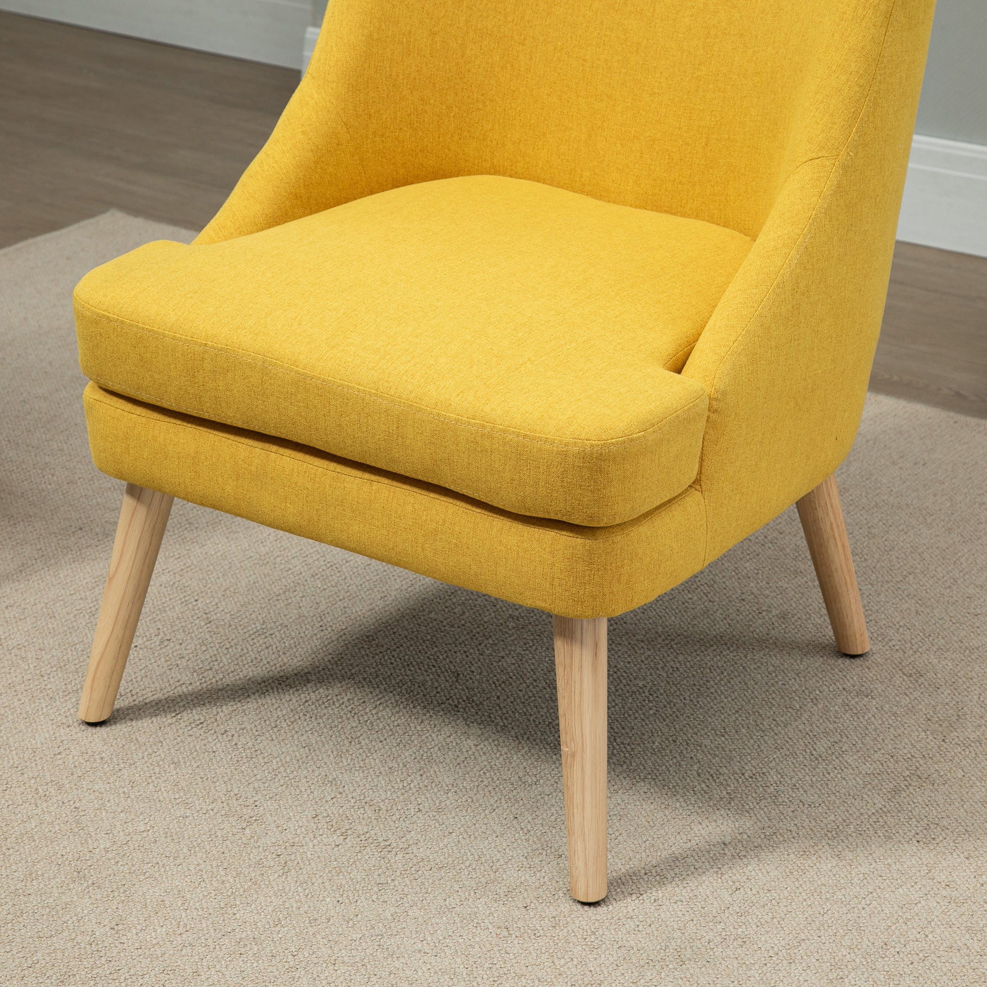 Dining Chair Upholstered with Armrests, Home & Office, Linen-Touch Wood Yellow