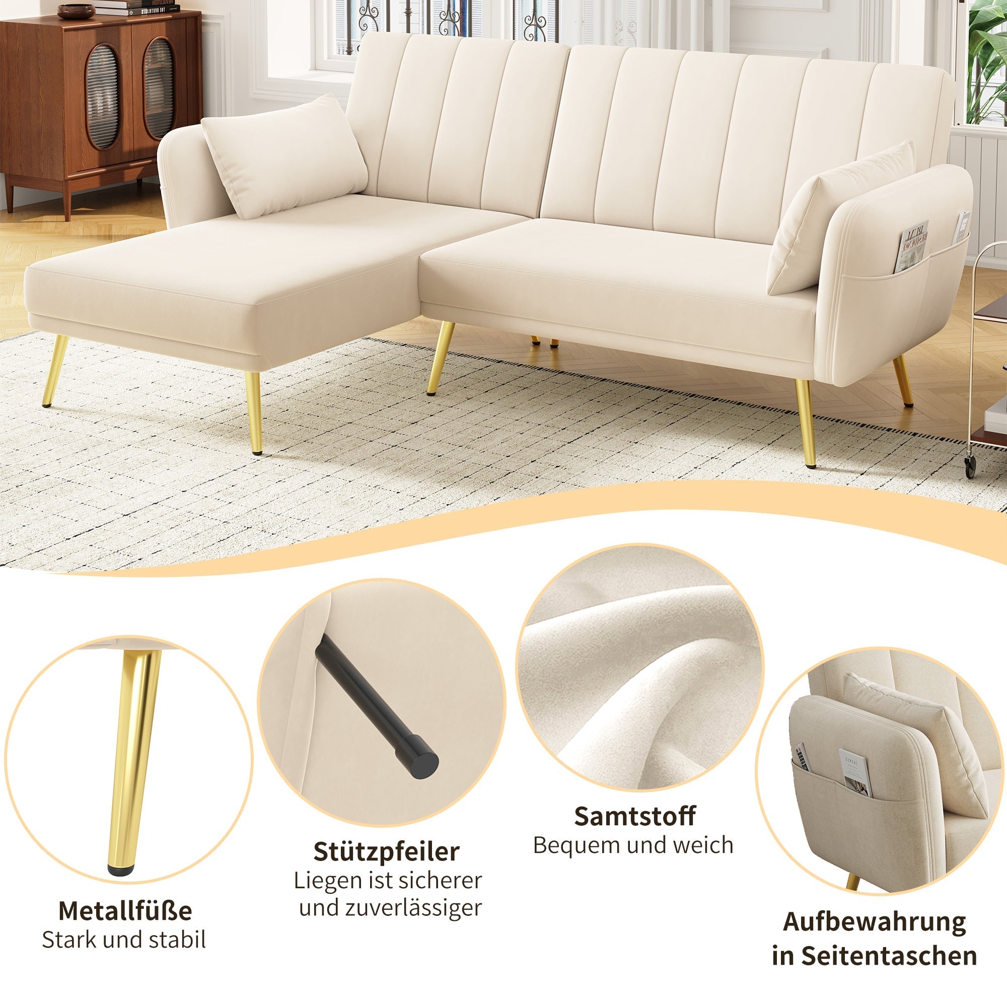 Sofa, Modern Folding L-Shaped Sofa Bed, Corner, with Sleeping Function