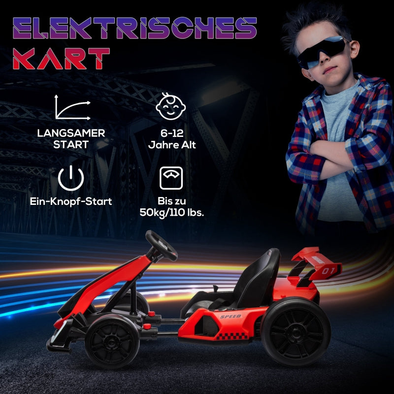 Children's Electric Go-Kart with Horn, Music and Adjustable Seat, Red