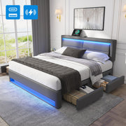 Lit capitonné 140x190cm, USB Charging, LED, Four Drawers, PU Litchi Gray