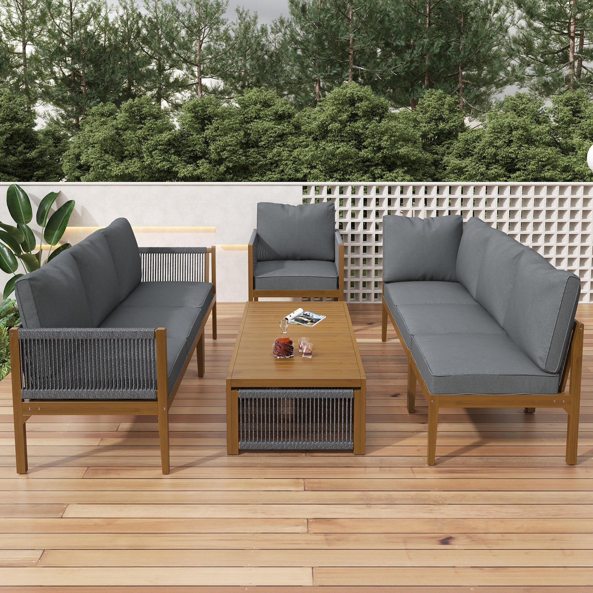 Garden Lounge Set for 7-8 People with Sofa, Table and Washable Cushions, Natural and Grey