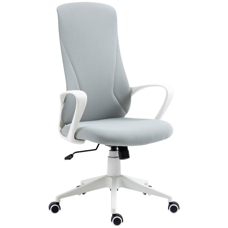 High Back Office Chair, Adjustable Height Swivel Armrests, Fabric Light Grey