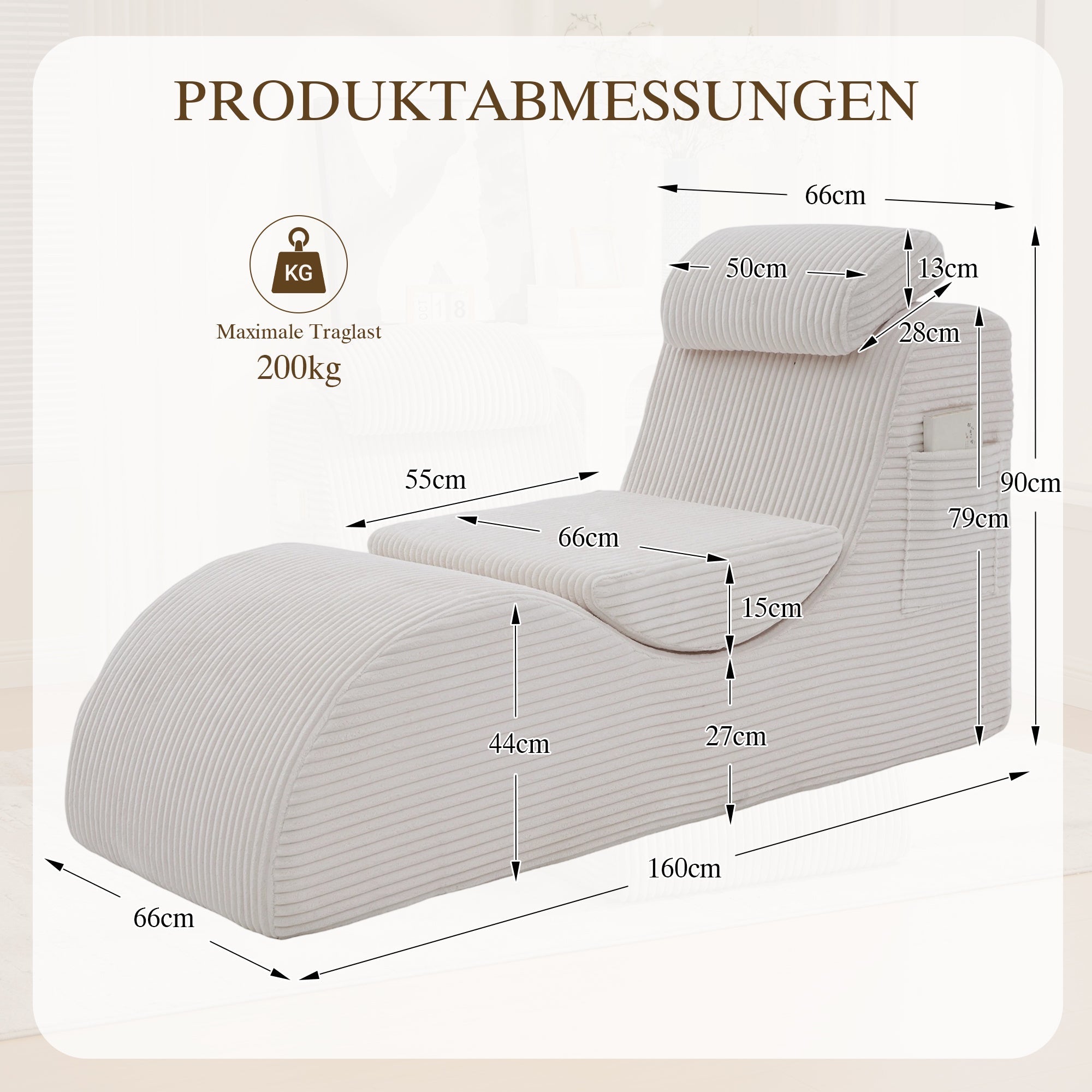 Modern Leisure Chair with Ergonomic Compression Foam and Side Pocket, Beige
