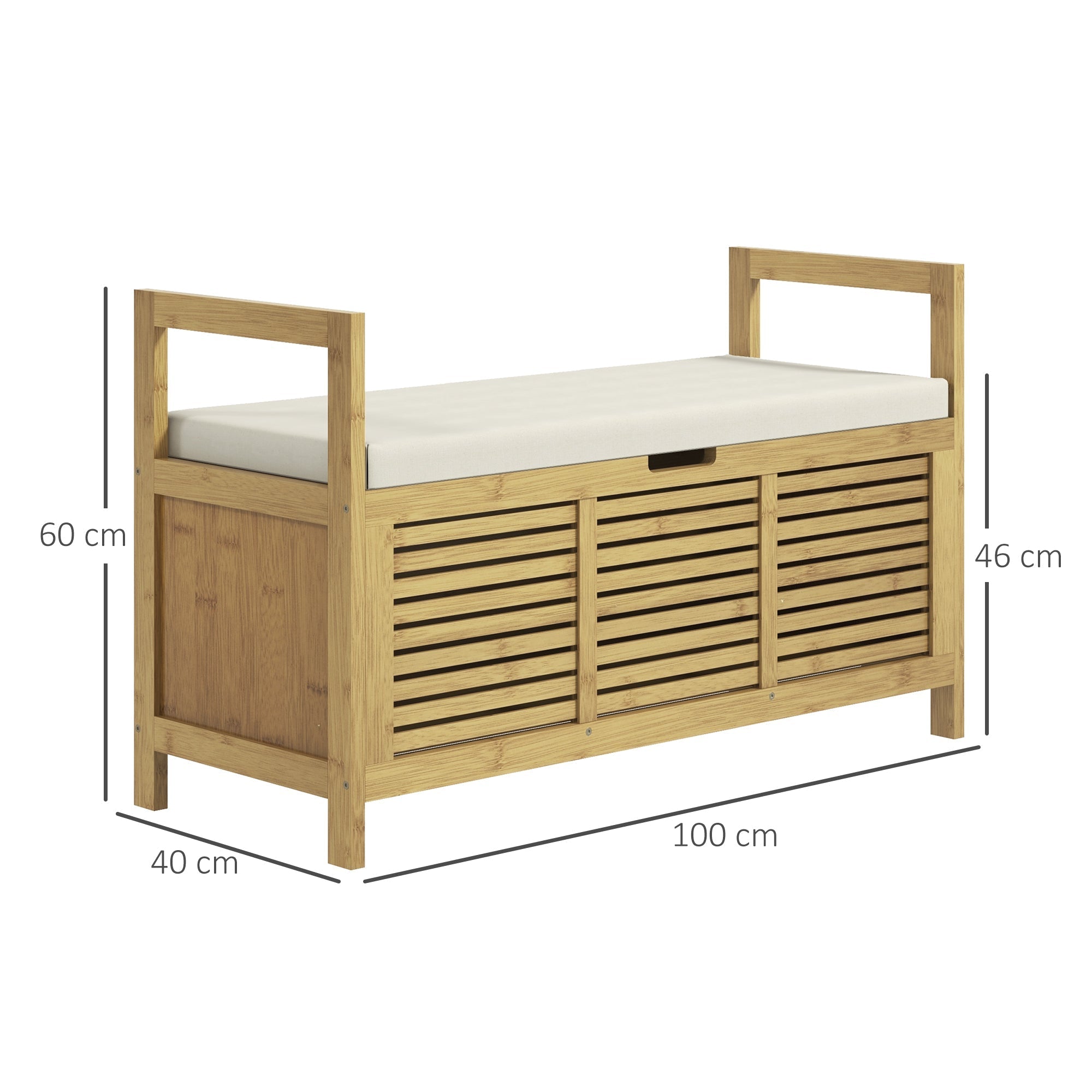 Shoe Bench with Hinged Lid and Rack, Hallway Storage, 100 x 40 x 60 cm, Bamboo